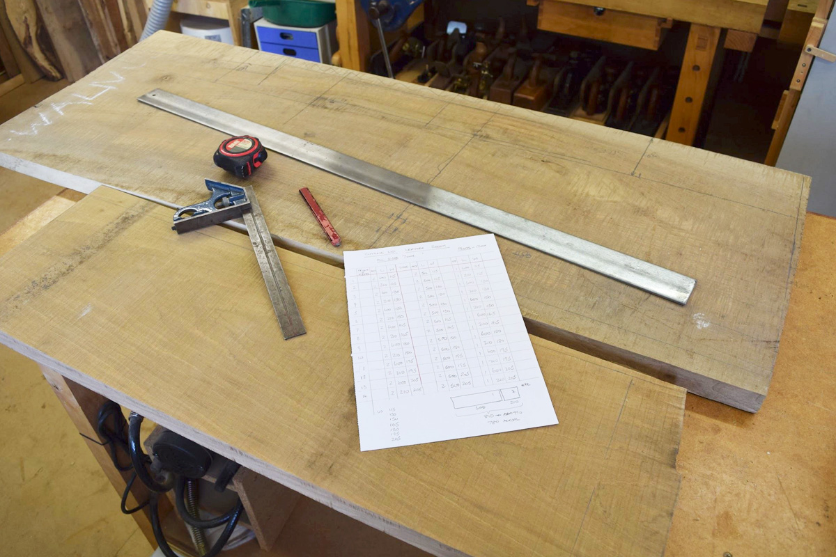 English walnut boards and the cutting list